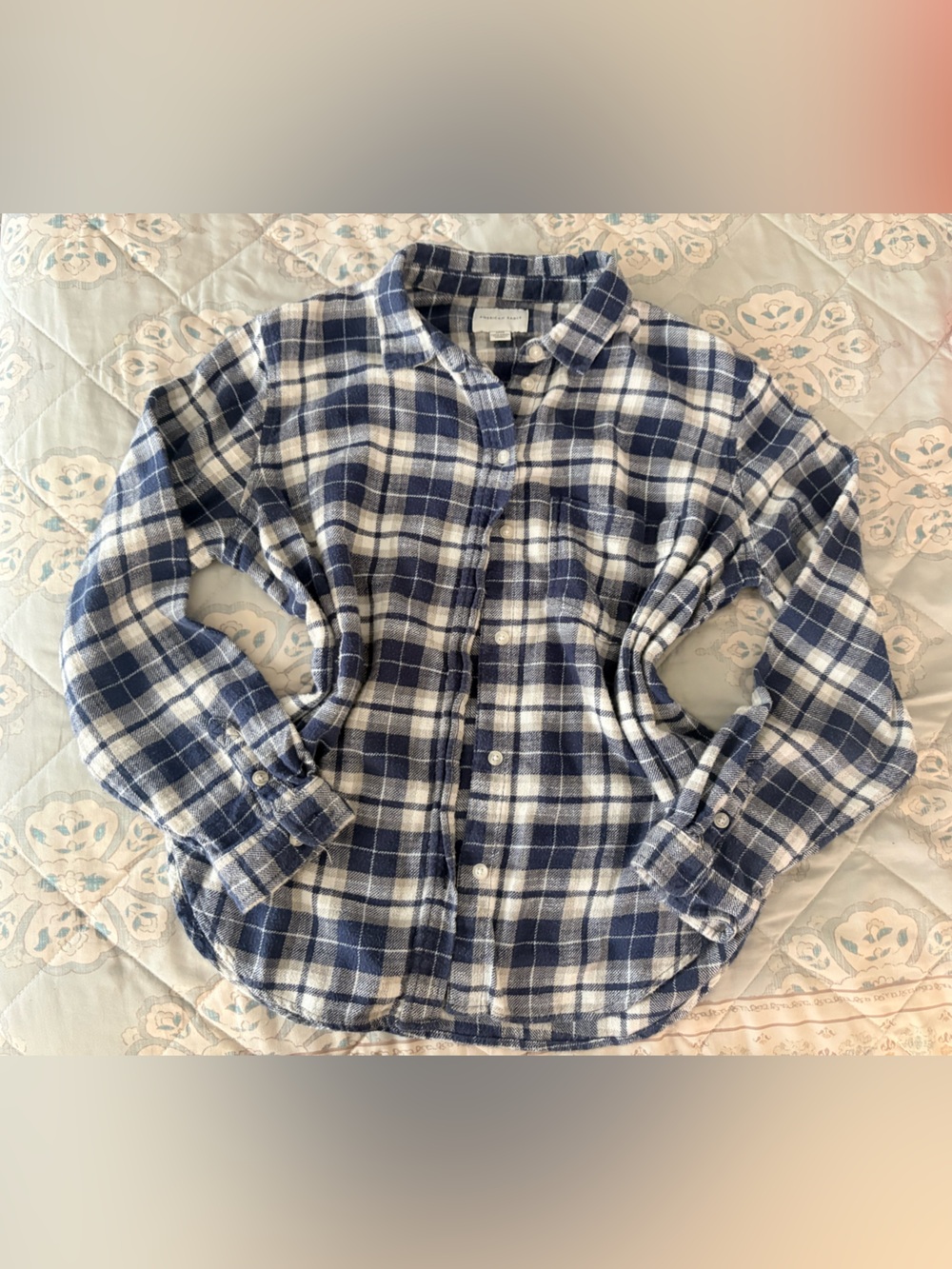 American Eagle Blue and White plaid flannel